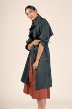 Zoe in Hunter Green Protective Outerwear Full Trench Coat - Image 6