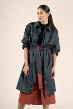 Zoe in Hunter Green Protective Outerwear Full Trench Coat - Image 7