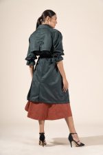 Zoe in Hunter Green Protective Outerwear Full Trench Coat - Image 8