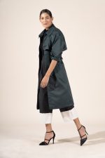 Zoe in Hunter Green Protective Outerwear Full Trench Coat - Image 9