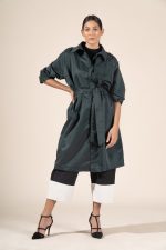 Zoe in Hunter Green Protective Outerwear Full Trench Coat - Image 10