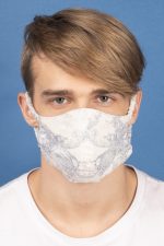 Cotton Toile du Jouy Face Masks in Blue and Grey (Set 2B) - Image 4