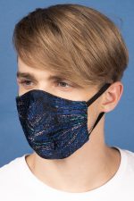 Fireworks Silk Brocade Face Masks in Aqua and Navy (Set 6A)