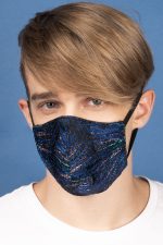 Fireworks Silk Brocade Face Masks in Aqua and Navy (Set 6A) - Image 6