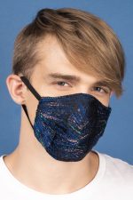 Fireworks Silk Brocade Face Masks in Aqua and Navy (Set 6A) - Image 4