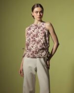 Mathieu Top in Burgundy and Cream Floral Print - Image 2